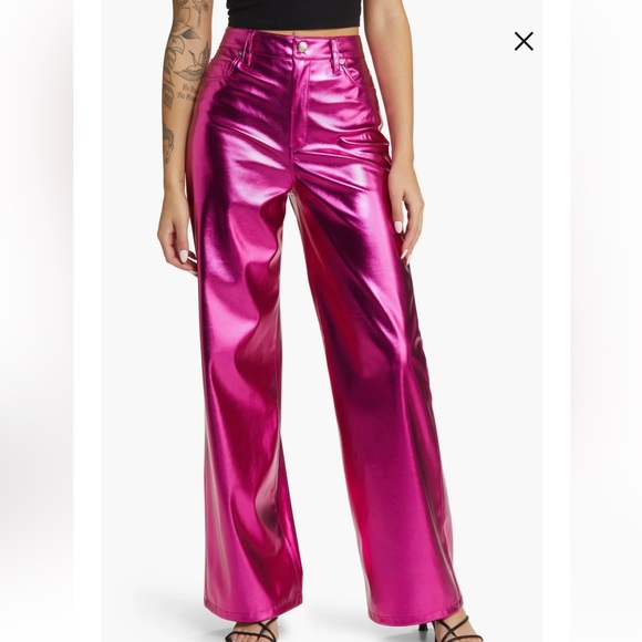 🔵 Metallic Faux Leather Wide Leg Pants BLANK NYC NWT sz 26 - Picture 2 of 14